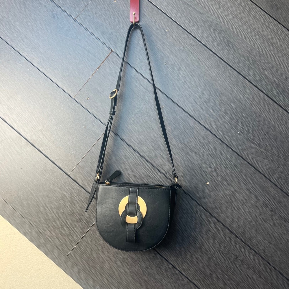 Time And Tru Women's Mini Crossbody Bag Black Gold Ring Detail One Size